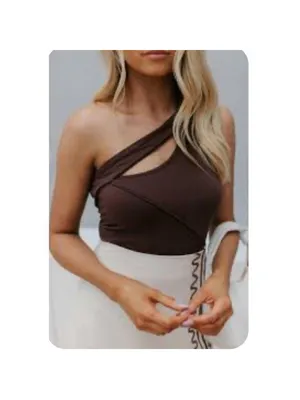 NEW Brown Motel Karina 1 Shoulder Top Mocca XS $65 thumbnail 4