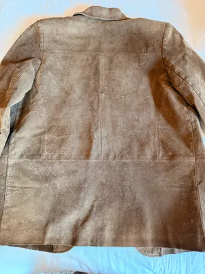 Vintage Y2K Genuine Leather Blazer S Taupe Brown 90s Minimalist thumbnail 5