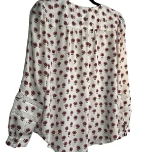 LOFT Floral Eyelet Blouse White M thumbnail 4