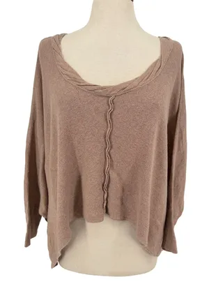 Free People Sweater Womens XS Taupe Tan Relaxed Boho Cotton Wool thumbnail 1