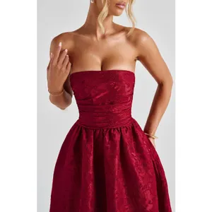 NWT Babyboo Saoirse Red Floral Jacquard Strapless Fit & Flare Midi Dress Size S thumbnail 3