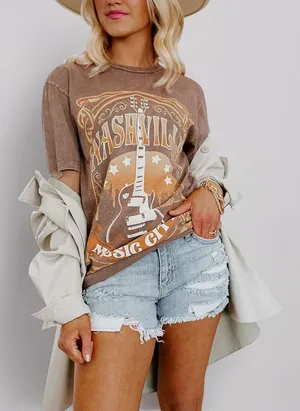 Women Country Music Shirts Nashville Concert Outfit Vintage Guitar Music City Tshirts Short Sleeve Summer Tees Tops thumbnail 1