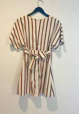 Boutique Cream, Brown And Black Striped Mini Dress thumbnail 3