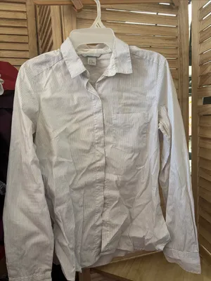 H & M White Striped Button-Up Shirt 10 thumbnail 1