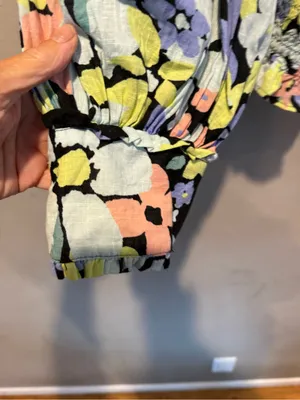 Free People Black Floral Smocked Square-Neck Top thumbnail 4