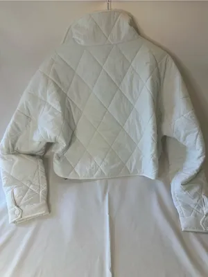 LovePace Cropped Quilted Puffer Jacket in White thumbnail 2