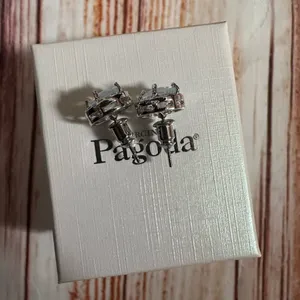 Piercing Pagoda Silver Moonstone CZ Halo Stud Earrings thumbnail 5