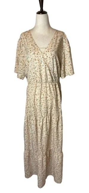 Kojooin Ivory And Orange Floral Print V‎ Neck Tiered Hem Maxi Dress Size 2XL thumbnail 1
