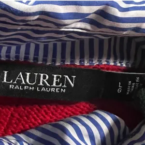 Lauren Ralph Lauren Sweater Womens Large‎ Red Faux Layered Pinstripe Shirt Trim thumbnail 4