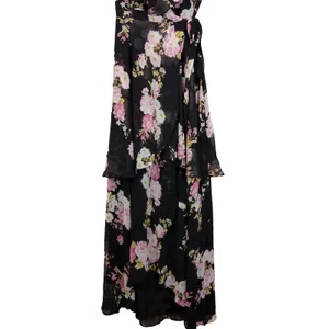 WAYF Palermo Wrap Dress Womens L Black Floral Chiffon High Low Maxi Romantic thumbnail 6