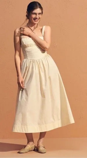 Anthropologie Yellow Drop Waist Ruched Midi Dress XL thumbnail 1
