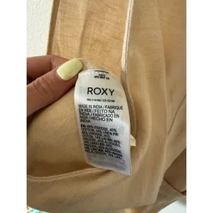 Roxy Linen Blend Beige Tan Flowy Button Down Overall Shorts Romper Womens M thumbnail 4