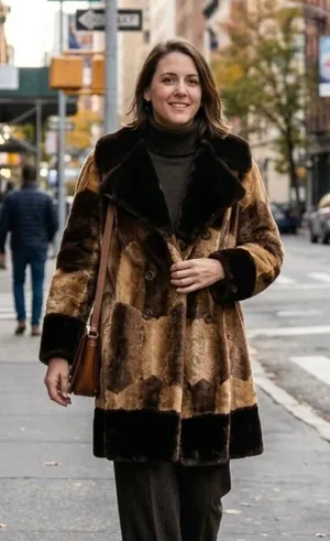 Vintage Faux Fur Coat Brown Size L thumbnail 1