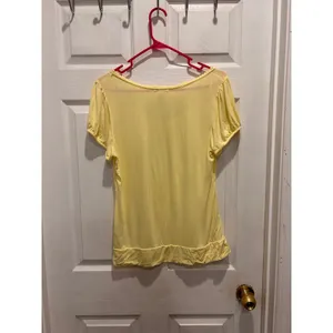 H&M‎ Yellow Scoop Neck Short Sleeve Top Pom Pom Trim Gathered Bust Large thumbnail 4
