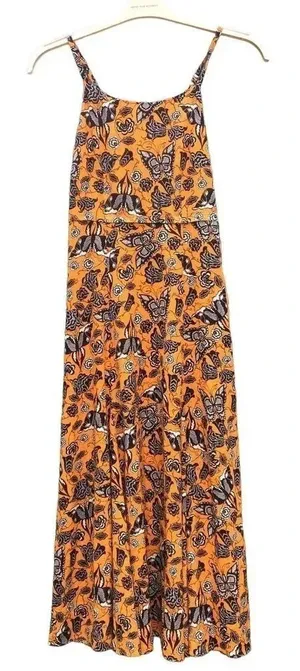Anthropologie Yessica Women Gray Butterfly Print Yellow Midi Dress XS v6x thumbnail 1