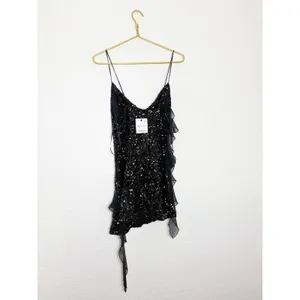 NWT Zara Black Short Sequin Dress With Ruffle Trim Size XS Party Cocktail thumbnail 12