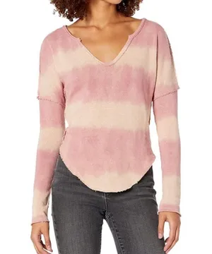 Free People Come And Get It Washed Top Size Medium Pink Cream Slouchy V-neck thumbnail 10