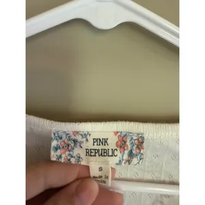 Pink Republic Cream Deer Bow Pointelle‎ Knit Henley Long Sleeve Top Small thumbnail 2
