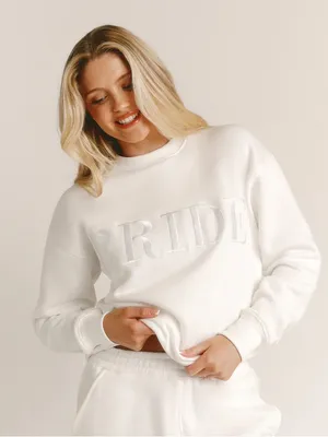 Six Stories BRIDE Embroidered White Crewneck Sweatshirt thumbnail 4