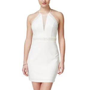 Teeze Me Juniors Embellished Illusion Sheath Dress H161252 Cream Off White 7/8 thumbnail 5