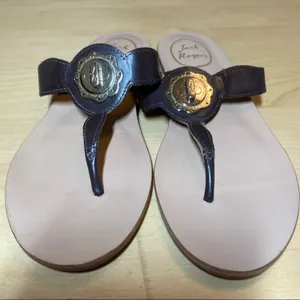Jack Rogers Larissa Sandals Leather Thong Wedge Turn Lock Padded Brown 6 thumbnail 3