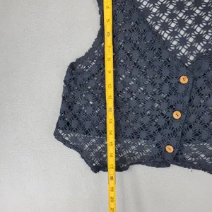 Awesome Wear Crochet Vest Womens M Black VTG Y2K 90s Boho Cropped Open Knit USA thumbnail 6