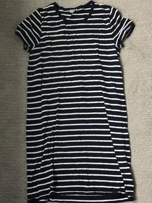 J. Crew Navy and White Striped Short-Sleeve T-Shirt Dress thumbnail 1