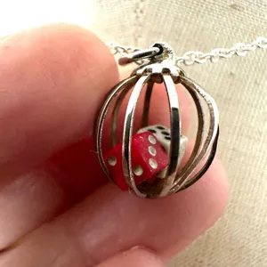 Vintage caged dice pendant necklace thumbnail 2