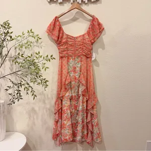 Lost + Wander Sunnyville Midi Dress in Orange Multi Floral OS NWT thumbnail 6