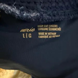 Aerie LG cheeky cut high waisted Blue ribbed swimsuit bottoms summer swim thumbnail 6