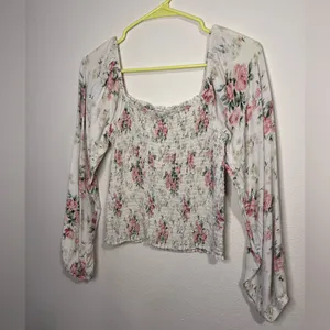 American Eagle Floral Smocked Top in Pink and Cream thumbnail 3