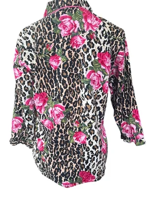 Nick & Nora Leopard Print Pajama Top with Pink Roses thumbnail 2