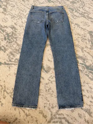 AGOLDE Mia Mid Rise Straight Jeans 24 Rule Wash Distressed Organic Cotton thumbnail 3