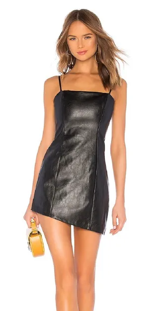 superdown Maritza Black Faux Leather Mini Dress with Spaghetti Straps thumbnail 1