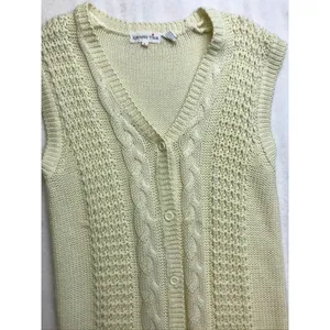 Vintage Grand Tier Womens‎ Cream Cable Knit V Neck Button Vest Sweater Size L thumbnail 3