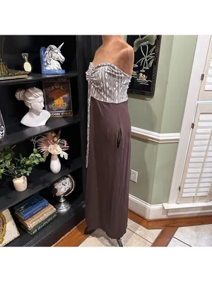 Anthropologie Lilka Brown & Grey Abstract Midi Dress – Adjustable Top – Size Med thumbnail 7