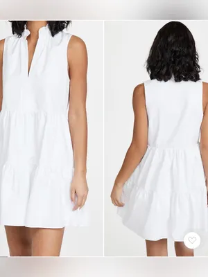 Amanda Uprichard White Sleeveless Tiered Poplin Saffron Dress Medium thumbnail 2