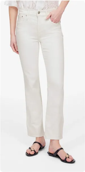 NWT Madewell Kick‎ Out Crop Jeans White Stretch Denim Jeans NI961 thumbnail 1