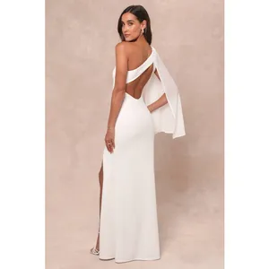 NWT Lulus Majestic Attitude White Cape Sleeve One-Shoulder Maxi Dress Wedding S thumbnail 3