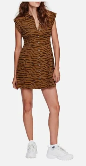 Free People Us and Them Olive Green Animal Print Mini Dress XS‎ thumbnail 1
