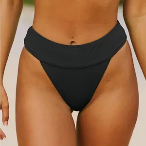 Berlook Black Ribbed High Cut Wide Waistband Bikini Bottom only 41 thumbnail 1