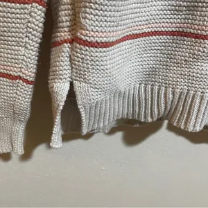 Marine Layer Nina Knit Crewneck Cotton Sweater Stripes Oatmeal Pink Size Small thumbnail 9