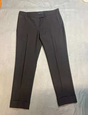 Theory Black Wool Blend Cuffed Straight Leg Trousers Size 8 thumbnail 2
