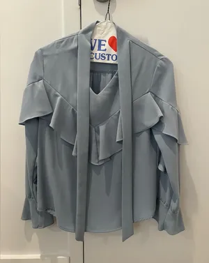 Blue Vintage Style Ruffle Blouse Size XS thumbnail 1