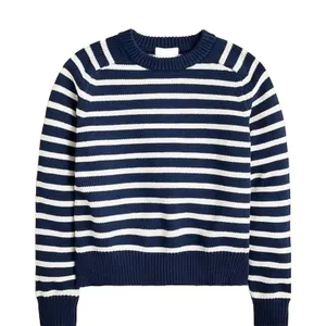 NWT J.Crew Relaxed Stripe Crewneck Sweater Womens Chunky Knit Nautical Fisherman thumbnail 1