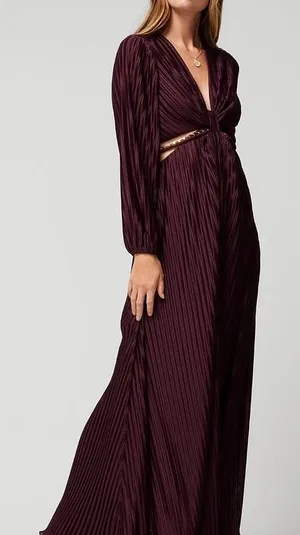 White House | Black Market NWT Sz 0P Burgundy Pleated Cutout‎ Maxi Dress w. Chain Orig Price $250 thumbnail 1