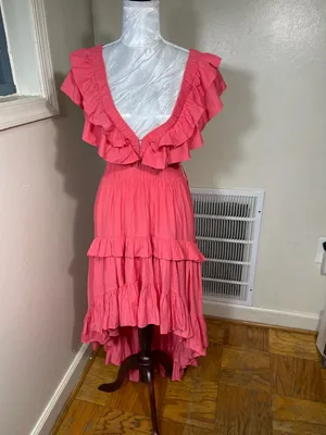 DO+BE “Let it Flow” Ruffle Maxi High Low Dress pink vacation holiday dress thumbnail 5