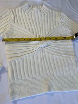 GB girls Cream Ribbed Twist-Front Mock Neck Sweater thumbnail 4