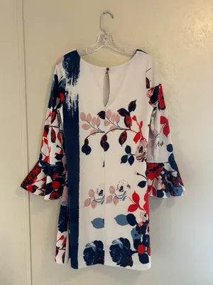 Anthropologie Maeve Anthousai Boho floral knit bell-sleeve dress sz M thumbnail 2
