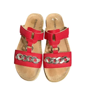 Inblu Shoes Womens Size US 7.5 Red Slide Sandals Chain Leather Footbed Slip On thumbnail 3
